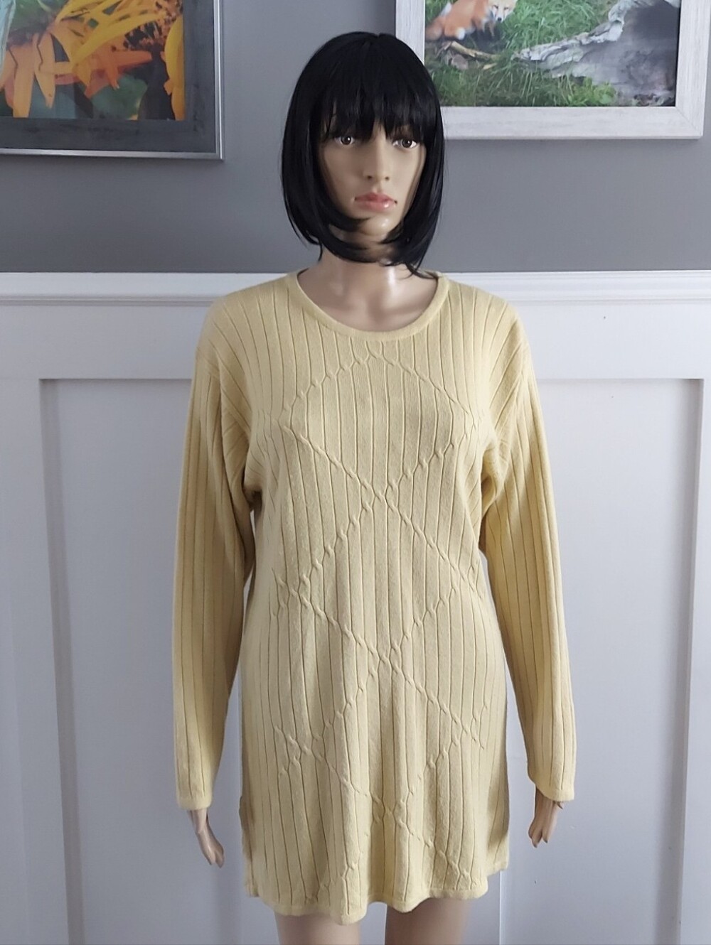 Vintage Cross Roads Soft Yellow Ribbed Knit Pullover Sweater-size M